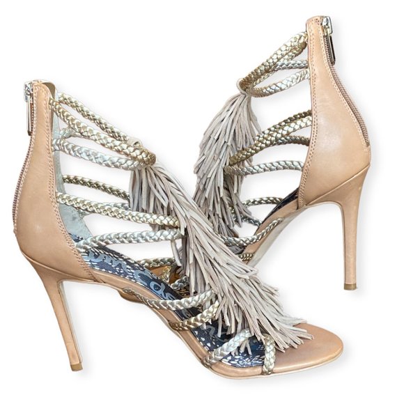 Sam Edelman Savannah Fringe Ankle Sandal Nude 6.5 - Picture 3 of 13